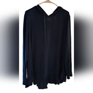 Lane Bryant, Blue, hooded, long sleeves, ruffled bottom shirt
